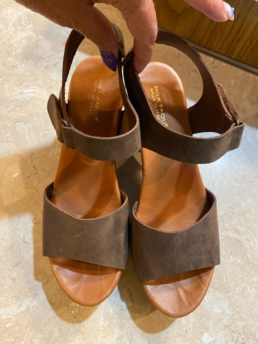Mila Paoli Dark Brown Leather Open-Toe Clog Sandals